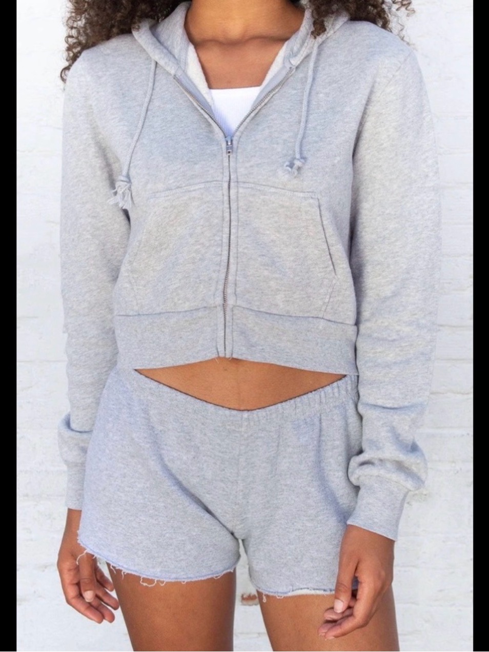 Brandy Melville Light Gray Zip-Up Hoodie
